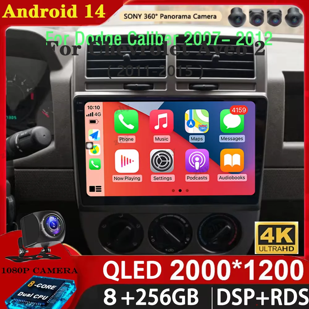 Android 14 For Dodge Caliber 2007- 2012 2K QLED Android Car Radio Multimedia Video Player GPS AI Voice CarPlay Head Unit Stereo