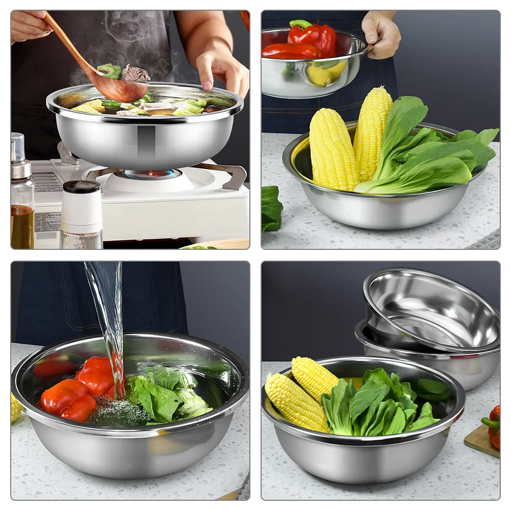 2 Pcs Stainless Steel Vegetable Basin Vegetables Metal Mixing Bowls Wash Extra Large Big for Rice Elderly