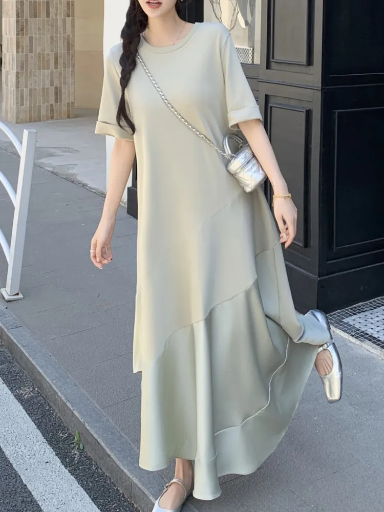 Abito estivo taglie forti T-shirt da donna elegante vintage chic lungo verde abito da donna abiti da donna abiti