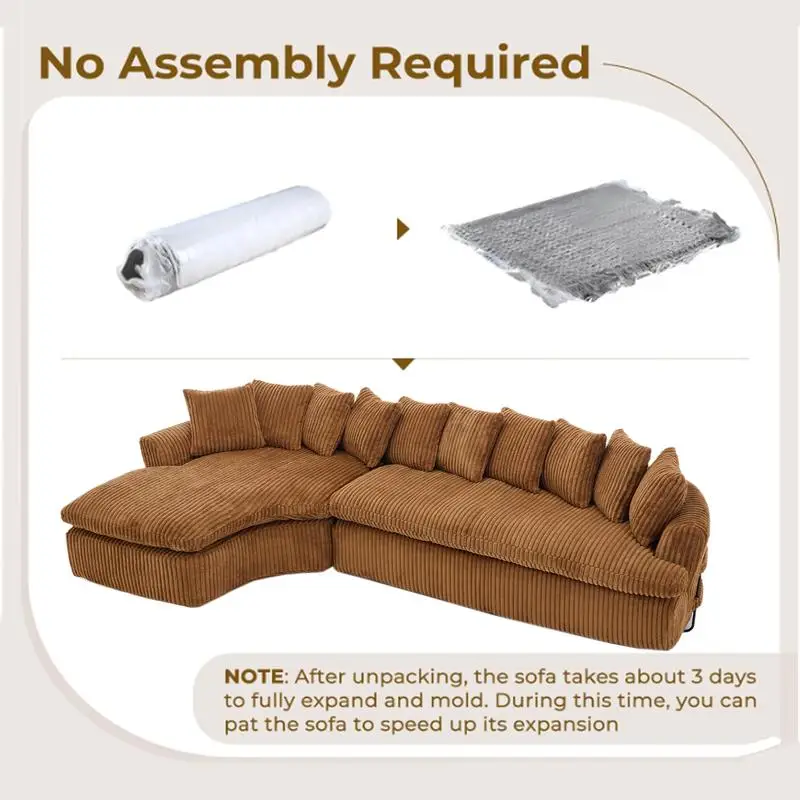 أريكة مقطعية كبيرة مقاس 127 بوصة، تصميم منحني أنيق، رغوة عالية المرونة، 10 وسائد خلفية، أريكة يسار على شكل حرف L، بدون تجميع