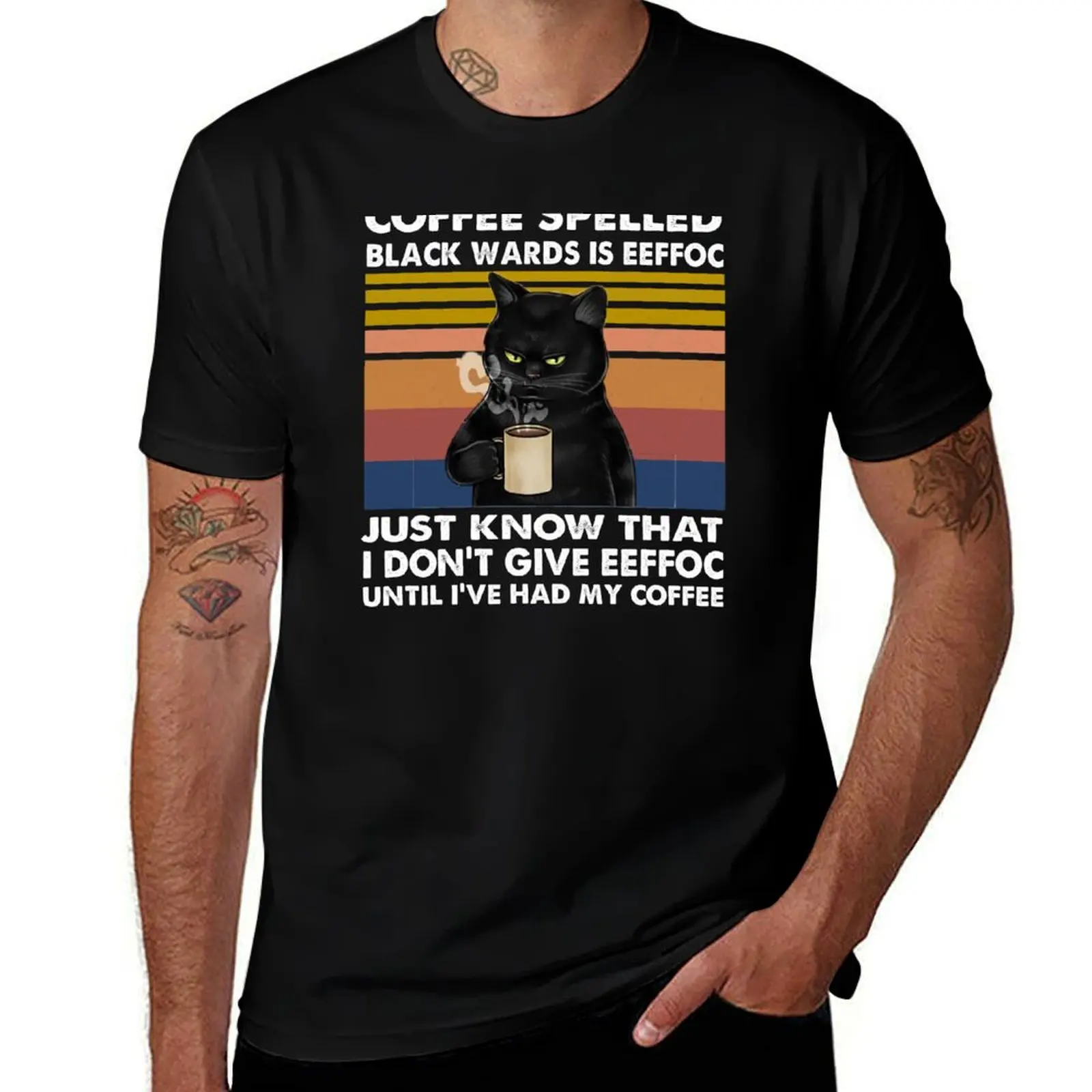 Coffee Spelled Backwards is Eeffoc Cat Just Know that i dont give eeffoc T-Shirt Casual Loose Short Sleeve Tee for Men