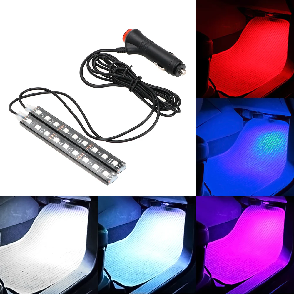 

2pcs Auto Atmosphere Lamps Interior Decorative Lamp Cigarette Lighter Adapter Car LED Dash Floor Foot Strip Light Car-Styling