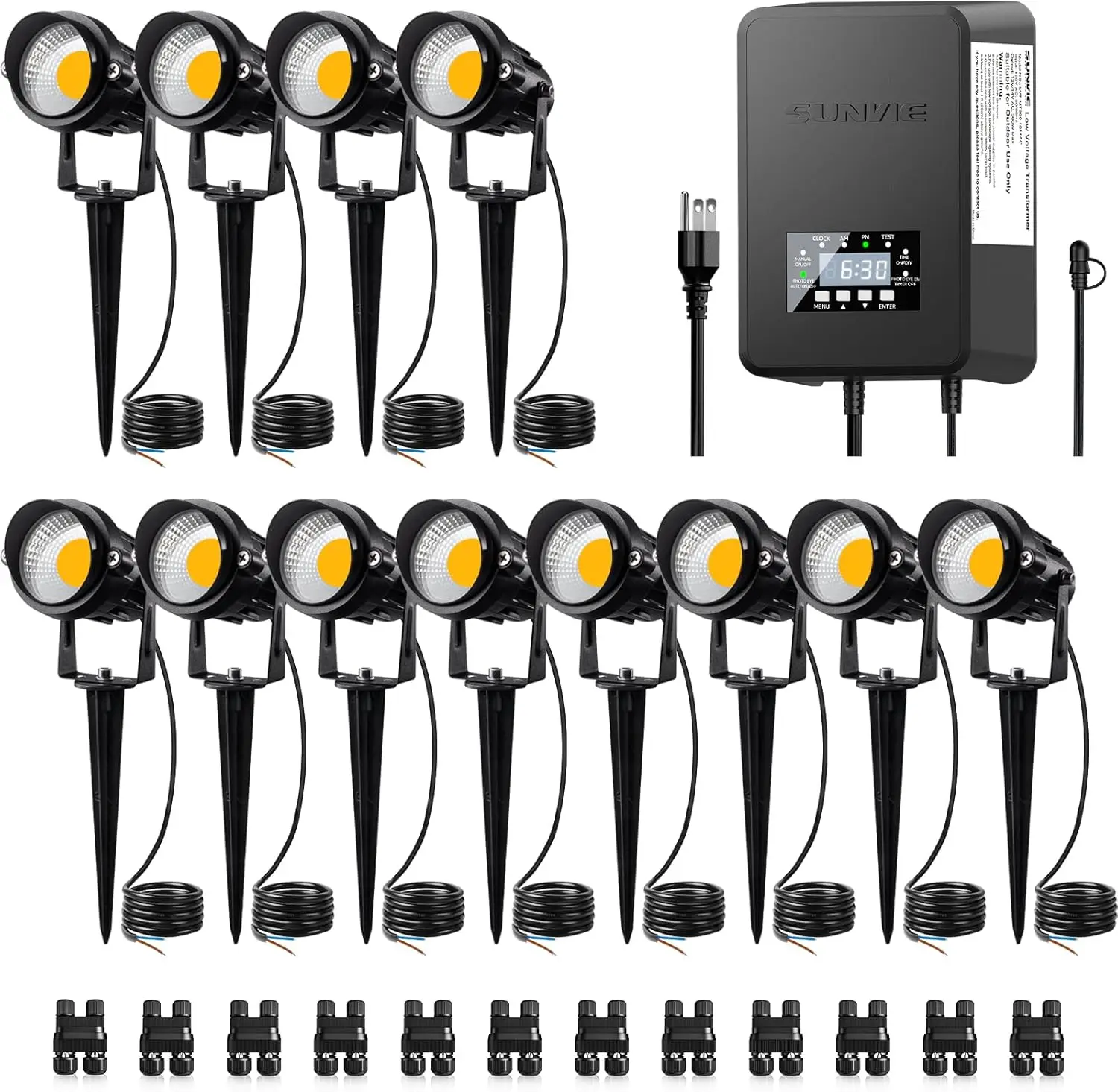 

12 Pack Low Voltage Landscape Lights with 300W Transformer 12-24V LED Landscape Lighting Kit 3000K Waterproof Aluminum