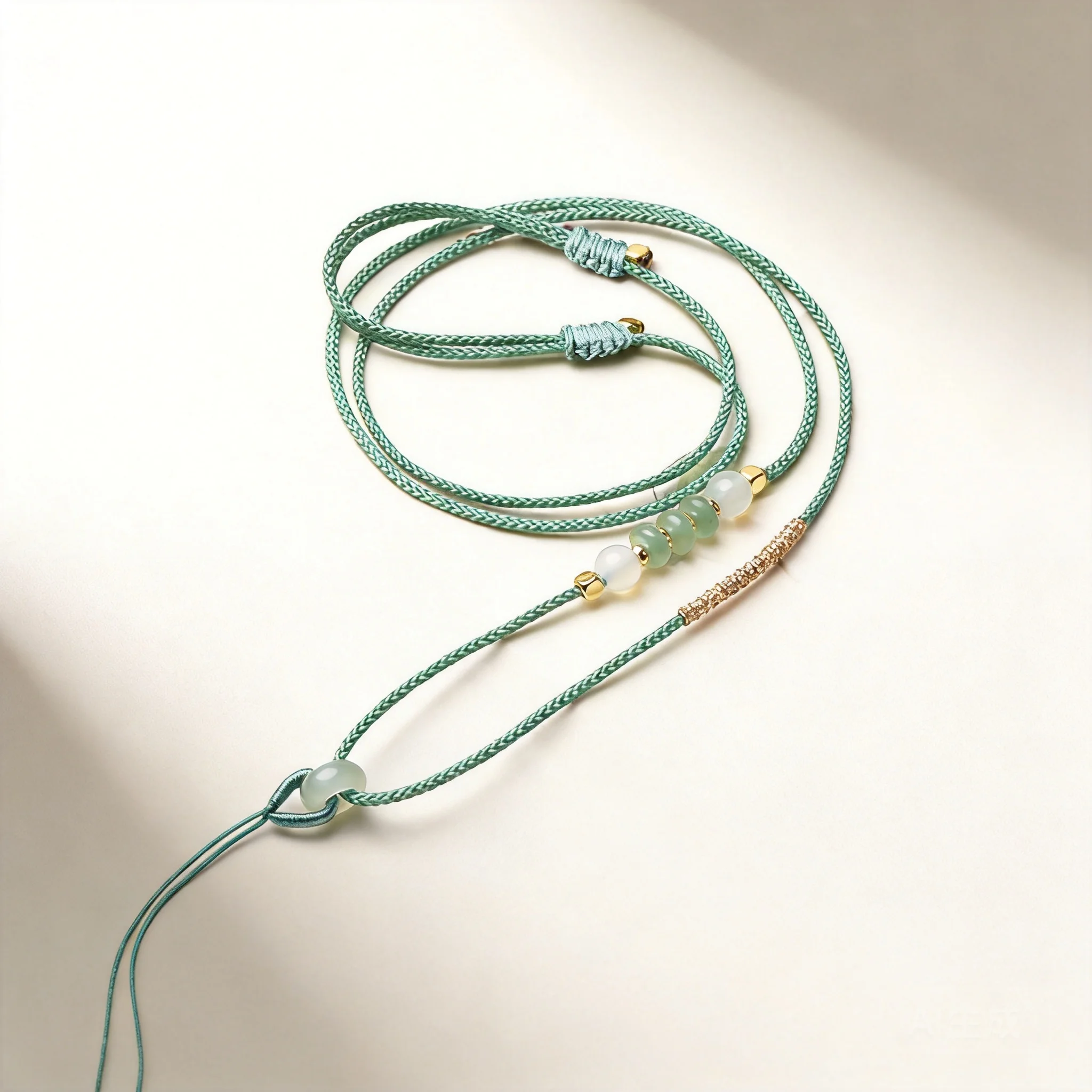 Chinese Style Hand Braided Aventurine Beaded Adjustable Pendant Rope Lucky Blessing Fortune Necklace Cord For Jade Gold Emerald