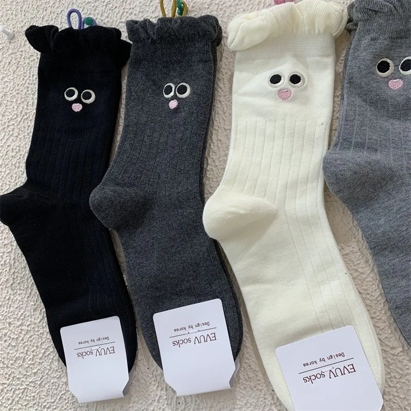 1/4pairs Women Creative Ear Socks Cotton Elastic Female Japanese Fashion Solid Color Funny Ear Lolita Cute Black White Socks image 6