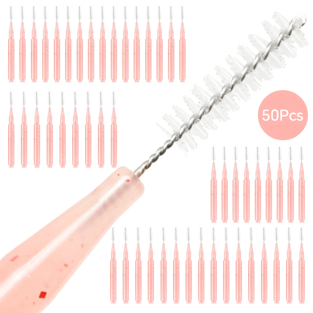 50pk 0.7-1.2mm I-shape Interdental Brushes for Cleaning Between Teeth, Oral Hygiene Toothpick, Tooth Clean Flosser with Cover