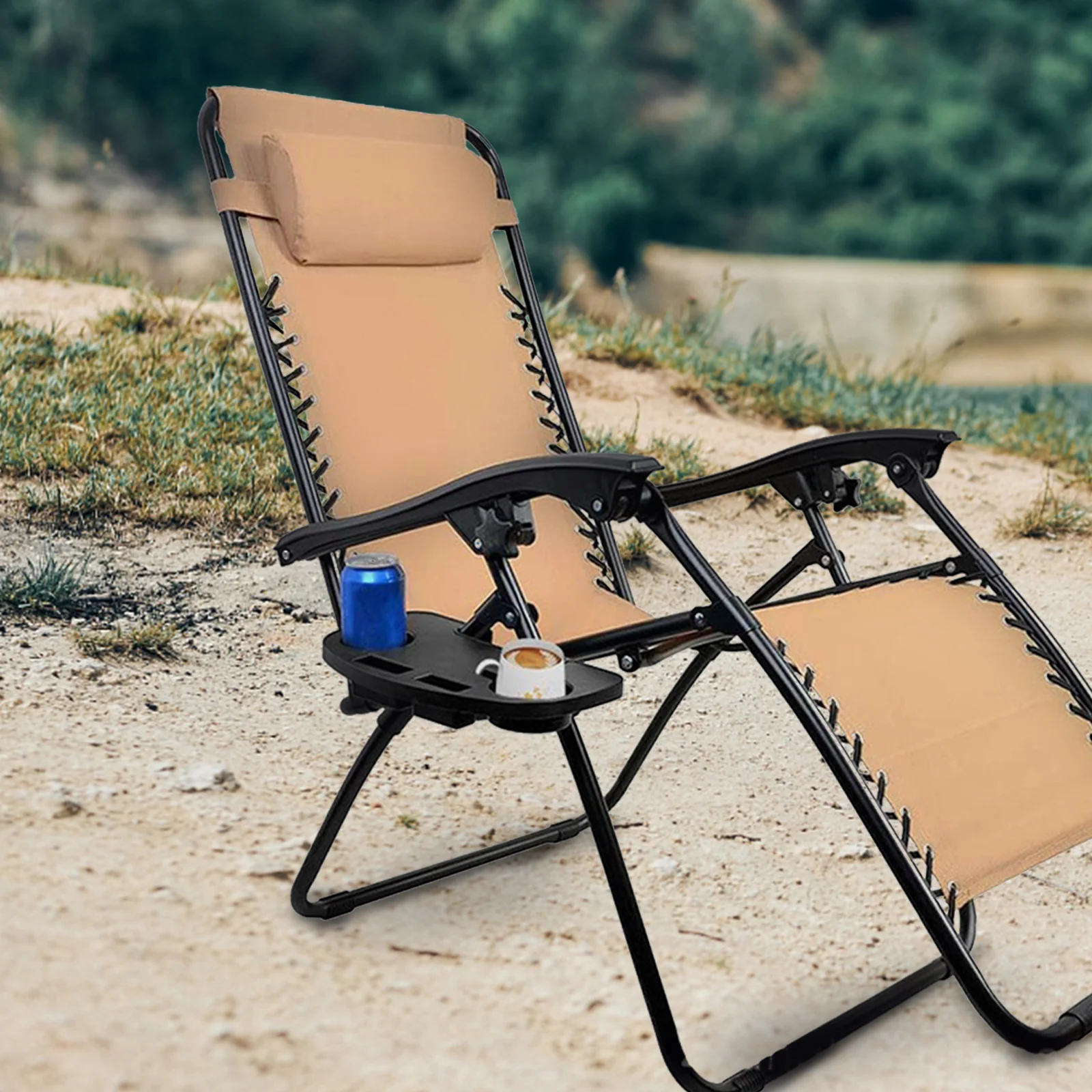 

Foldable Portable Chair Beverage Tray Durable Outdoor Cup Holder For Beach Camping Recliner Armchair Sun Lounger Lightweight