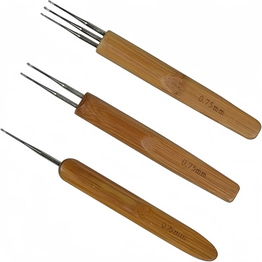 0.75mm Crochet Hooks Tool Set Brown Silver Hair Crochet Needles for Braid Craft 1 2 3 Hooks