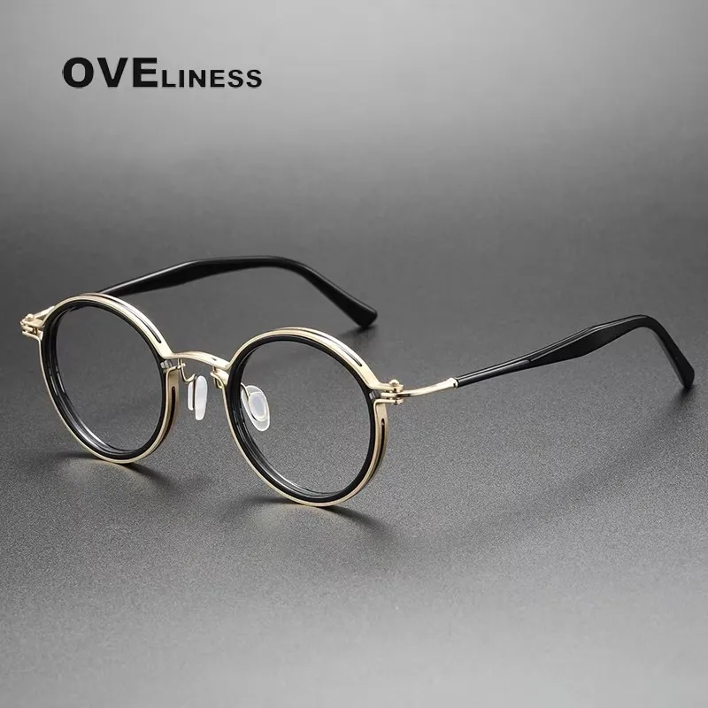 Acetate Titanium Vintage Round Glasses Frame Men Eyeglasses Frames Women Korea Eyewear spectacles