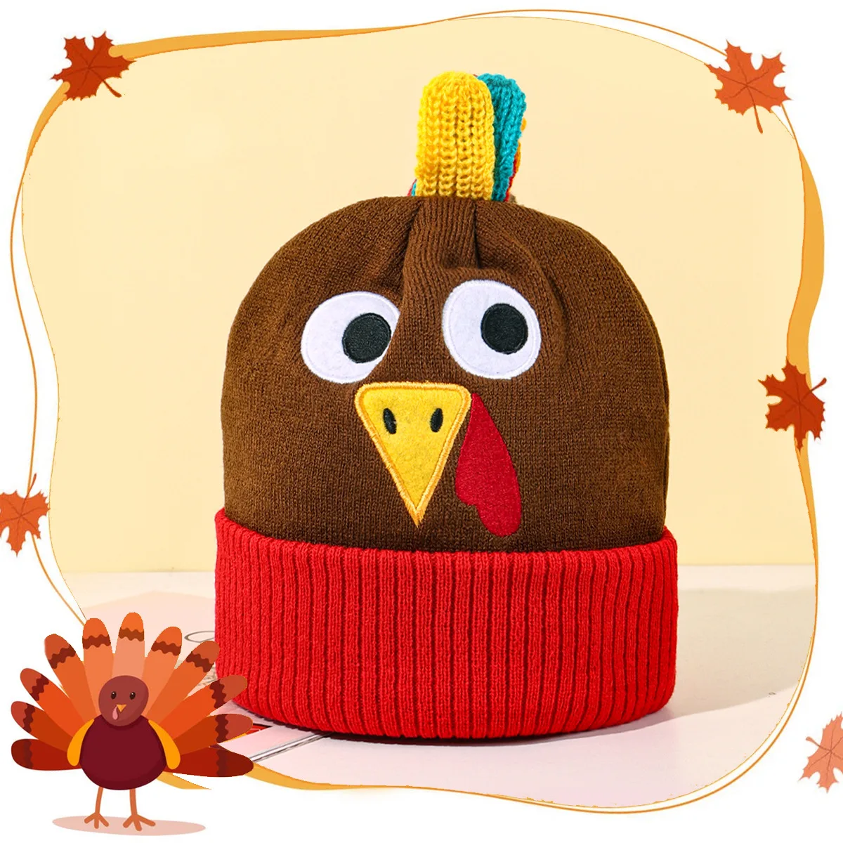 Winter Thanksgiving Turkey Hat Beanie with Pompom Fashion Woolen Warm Knit Cartoon Soft Headwear Funny Hat for Men Wome