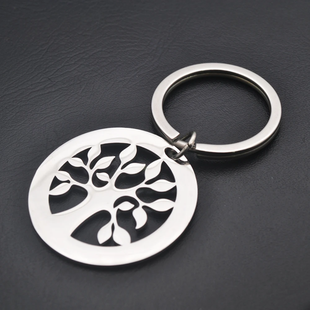 Personalized Cutout Family Tree Keychain Custom Multiple Names Round Pendant Stainless Steel Mother Father Day Family Keepsake