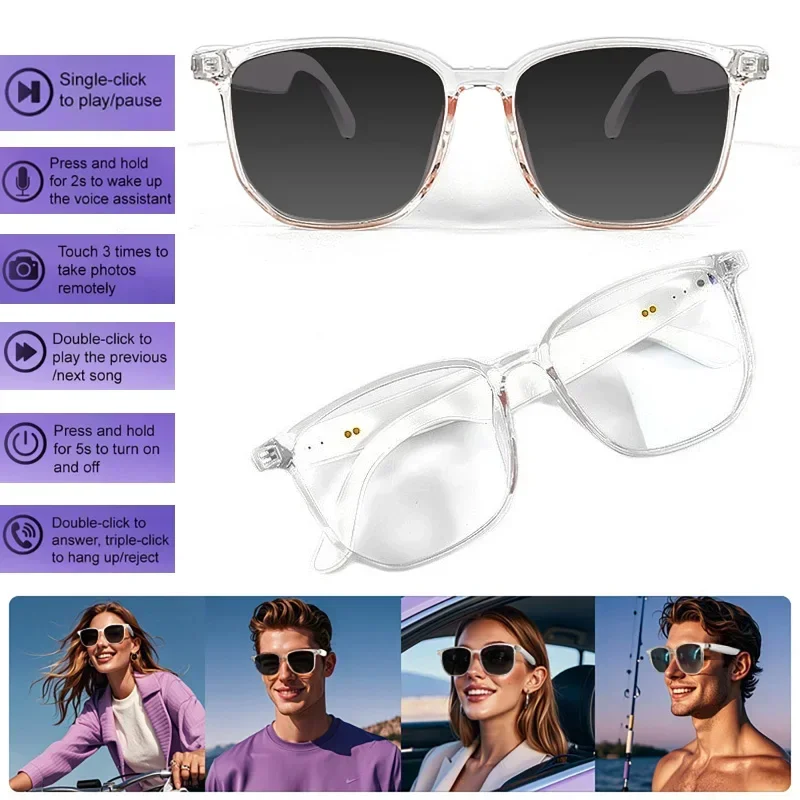 Smart Glasses Polarized Sunglasses with Bluetooth 5.3 Speaker Wirless Athletic Outdoor UV400 Protection Voice Control Unisex