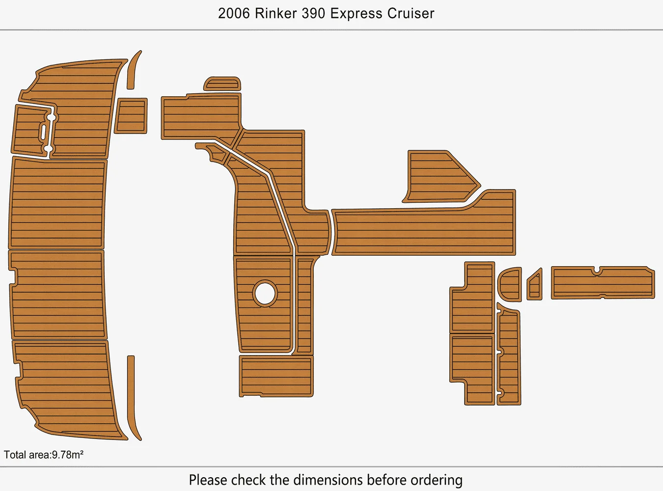 2006 رينكر 390 اكسبرس كروزر 1/4 "6 مللي متر إيفا رغوة عدم الانزلاق بولي كلوريد الفينيل خشب الساج التزيين البحرية حصيرة سيديك جاتورستيب السجاد أرضية بحرية #2