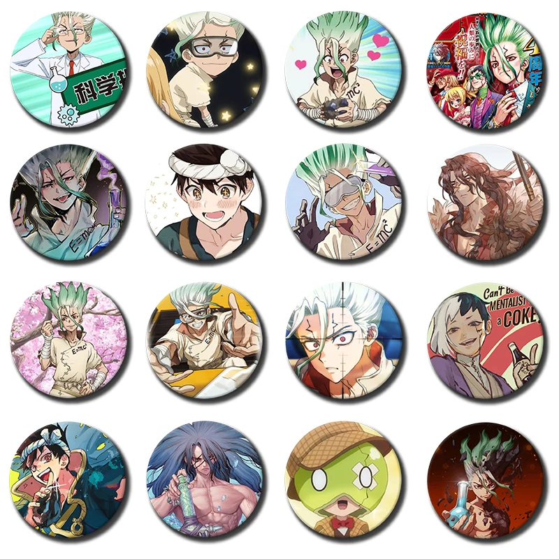 HD Print Exquisite Brooch Anime D-Dr. Stone Badge Cartoon Round Display Brooches Ishigami Senkuu Lapel Pins Accessories Gifts