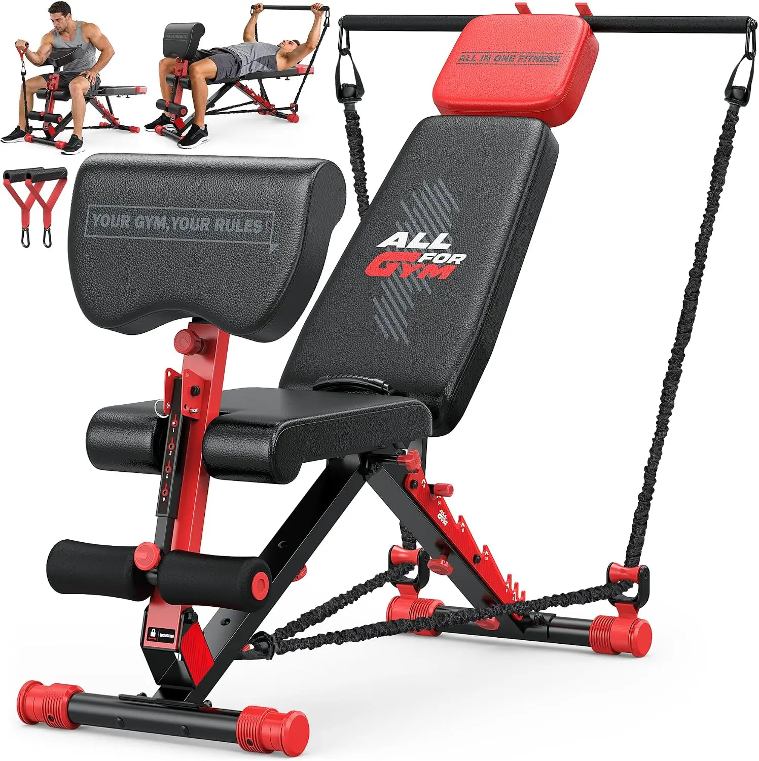 Workout Bench, Foldable Weight Bench with Variable Resistance Set, 880LBS Adjustable, Leg Extension & Curl Training