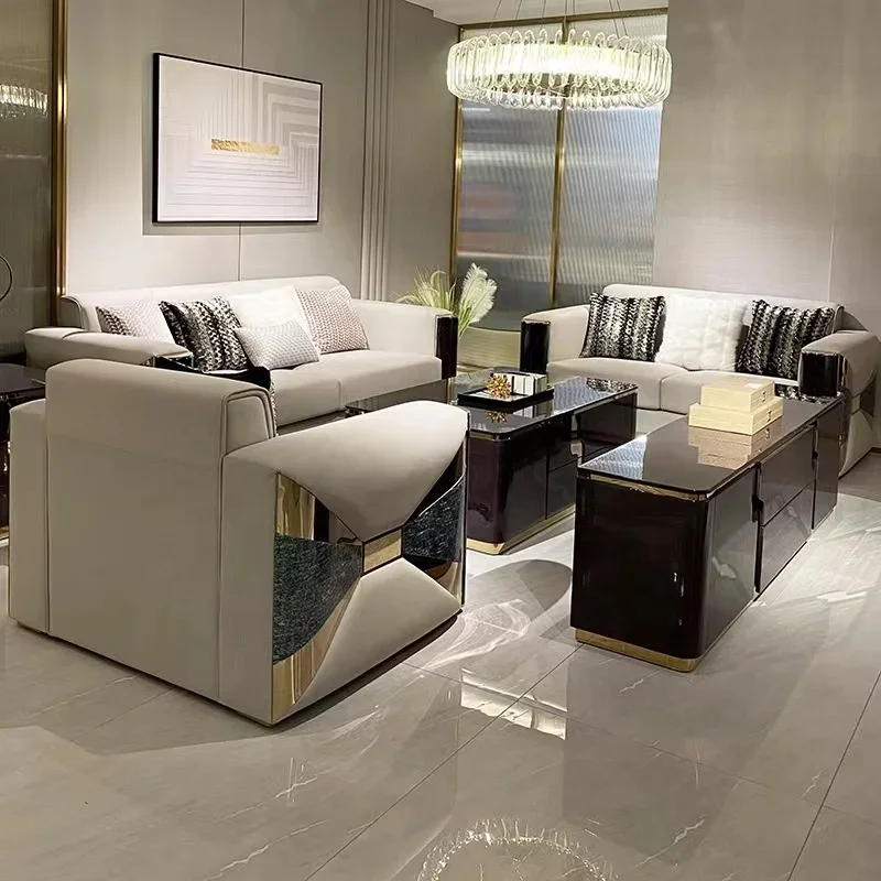 

Furniture Light Luxury Villa Leather Combination Living Room High-end Solid Wood Simple Furniture Sofa