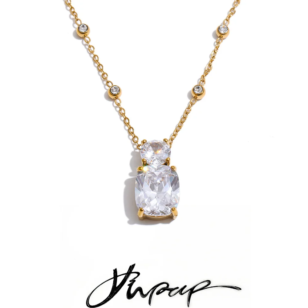 Yhpup Luxury Stainless Steel Shiny AAA Cubic Zirconia Rectangle Drop Necklace 2026 High-Grade Delicate Collar Jewelry Gift