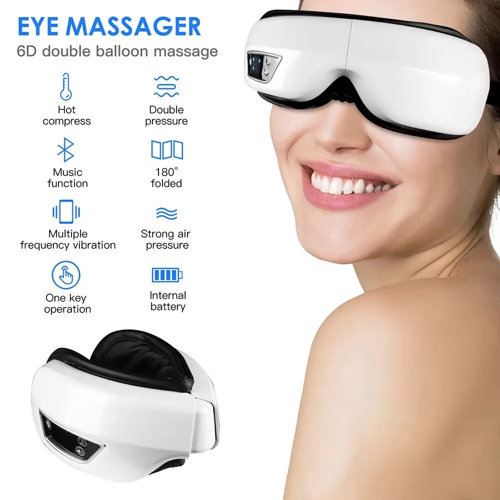 Eye Massager 6D Smart Airbag Vibration Bluetooth Eye Care Instrument Hot Compress Bluetooth Eye Massage Glasses Fatigue Pouch