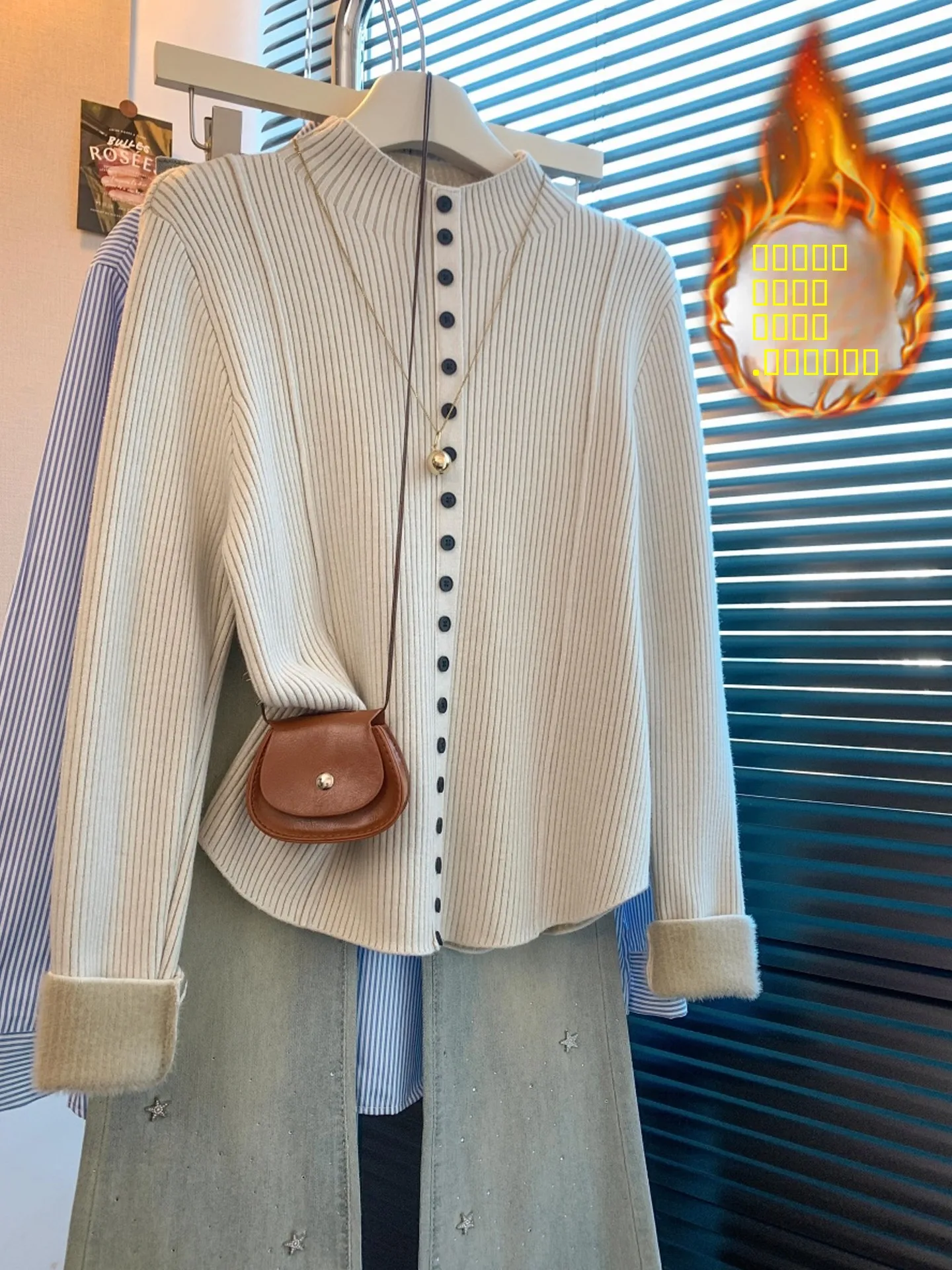 

Warm Fce Lined Knitted Sweater f High Collar Women's Base Layer Winter Cardigan Soft Polyester Fiber Long Sve Regula...