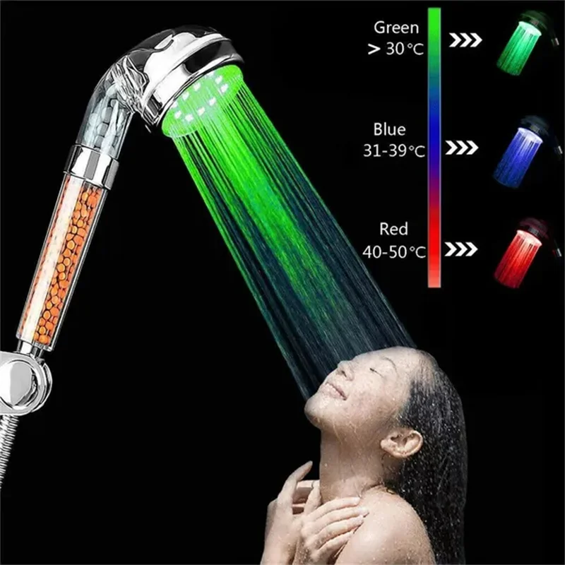 1pc LED Colorful Shower Head Temperature Control Changes Color Shower Head 7/3 Color Home Bathroom Hardware Shower Accessories