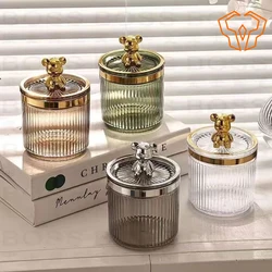 Cotton Swab Box Toothpick Box Home Use Cotton Pads Cosmetic Bear Cotton Swab Stick Storage Box Jar Storage Containers