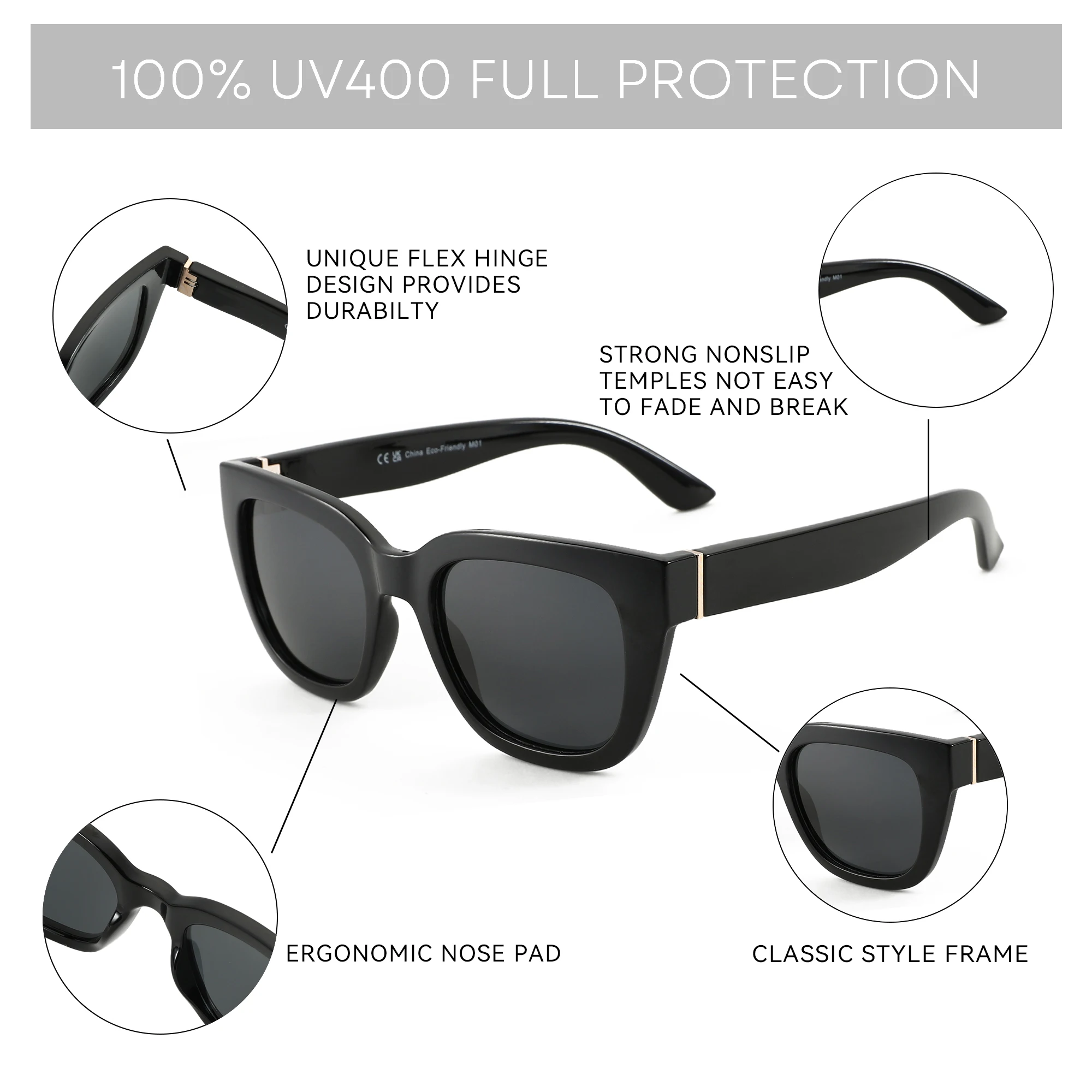 ZENOTTIC Modische polarisierte Schmetterlings-Sonnenbrille für Damen, UV400-Schutz, Damen-Sonnenbrille mit Katzenaugen-Design, ZS2218 – Detail 3