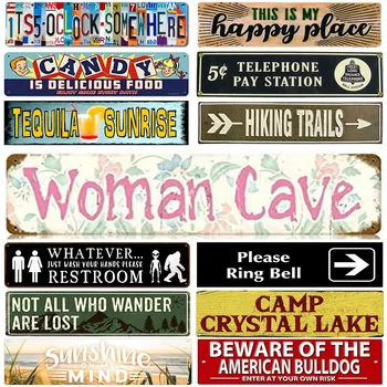 장식용 여성 동굴 해피 플레이스 빈티지 주석 사인, 재미있는 거리 금속 사인, 시골 도로 표지판, 집 벽 카페 바, 남자 야외 동굴 