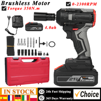 21V Cordless Impact Wrench Max Torque 350N.m Brushless Impact Driver 1/2 Inch Household Electric Impact Wrench with 4Ah Battery