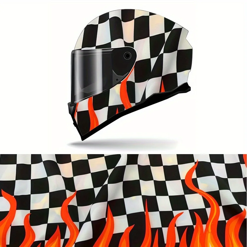 

Checkerboard Flame Helmet Painting Sticker - Waterproof, Scratch Resistant PVC Patch for Motorcycle Racing Helmet, Artistic Aest