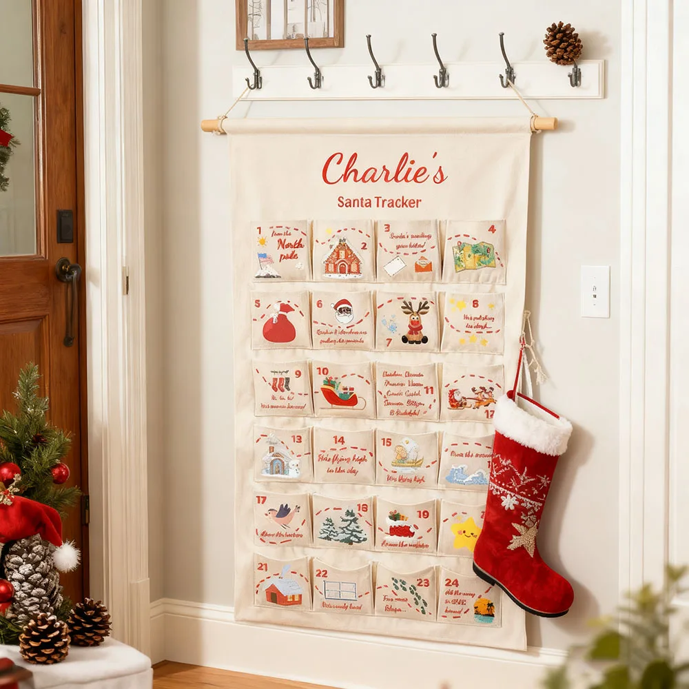 Custom Holiday Countdown Calendar Hanging Bag Canvas 24 Pocket Gift Organizer For Kids Christmas Gift Bag Home Wall Decoration