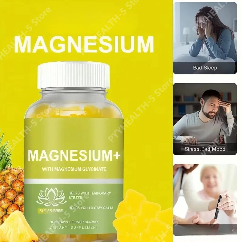 

Magnesium Glycinate Gummies High Absorption Magnesium Supplement for Women, Men Health Food 60 Counts