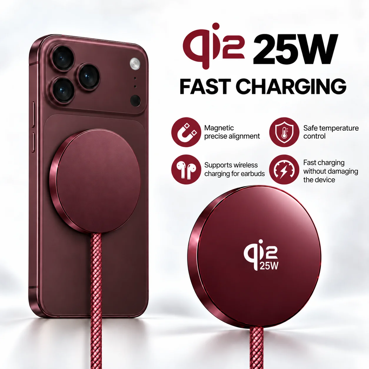 New Qi2 Wireless Magnetic Charger for MagSafe 25W Super Fast Charging for iPhone 18 17 16 15 14 13 12 Pro Max Samsung S25 S23