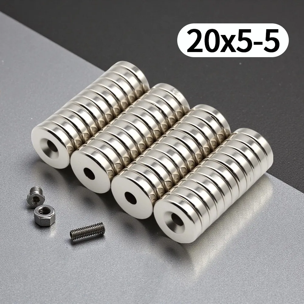 20x5-5mm Round Countersunk Hole Neodymium Magnet Disc Magnets With Screw Hole for Mounting Tool Holder DIY Workshop Fixing