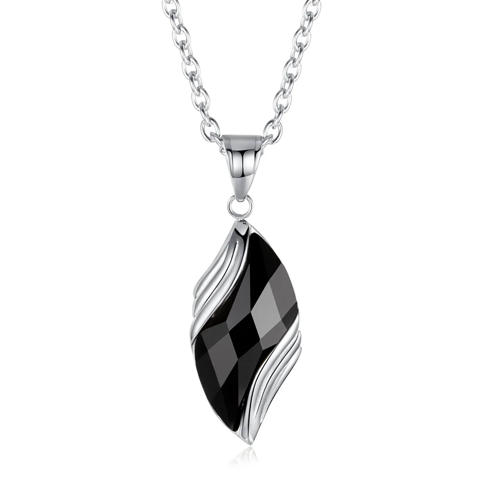 Fashion Trendy Jewelry Blue Sandstone Leaf Design Pendant O-Chain Stainless Steel Necklaces for Men