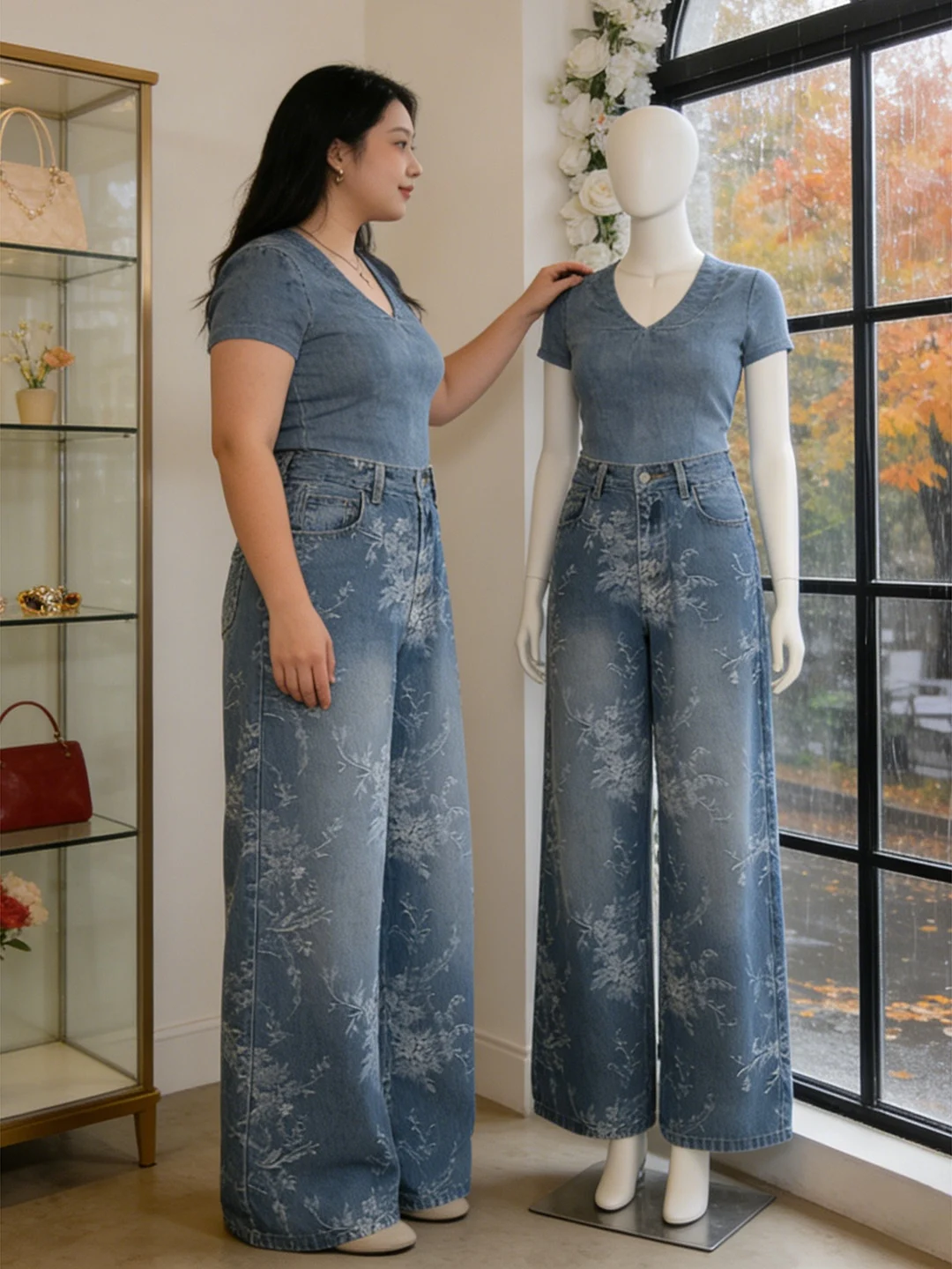 

Retro American Flared Denim Jeans Women's Summer New Large Size Loose Slim Straight Leg Pants High Waist Wide Leg Pants