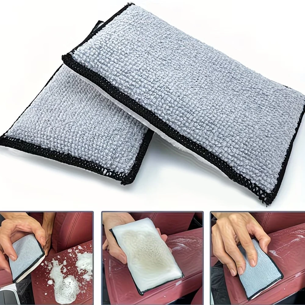 2 Microfiber Sponges for Car Interior Detailing, Car Wash Sponges, Interior Cleaning Sponges, Car Cleaning Sponges for Removing Stains, Double-Sided Sponges for Cleaning Leather, Plastic, Vinyl, and Interior Trim, Kitchen Cleaning Sponges for Wiping