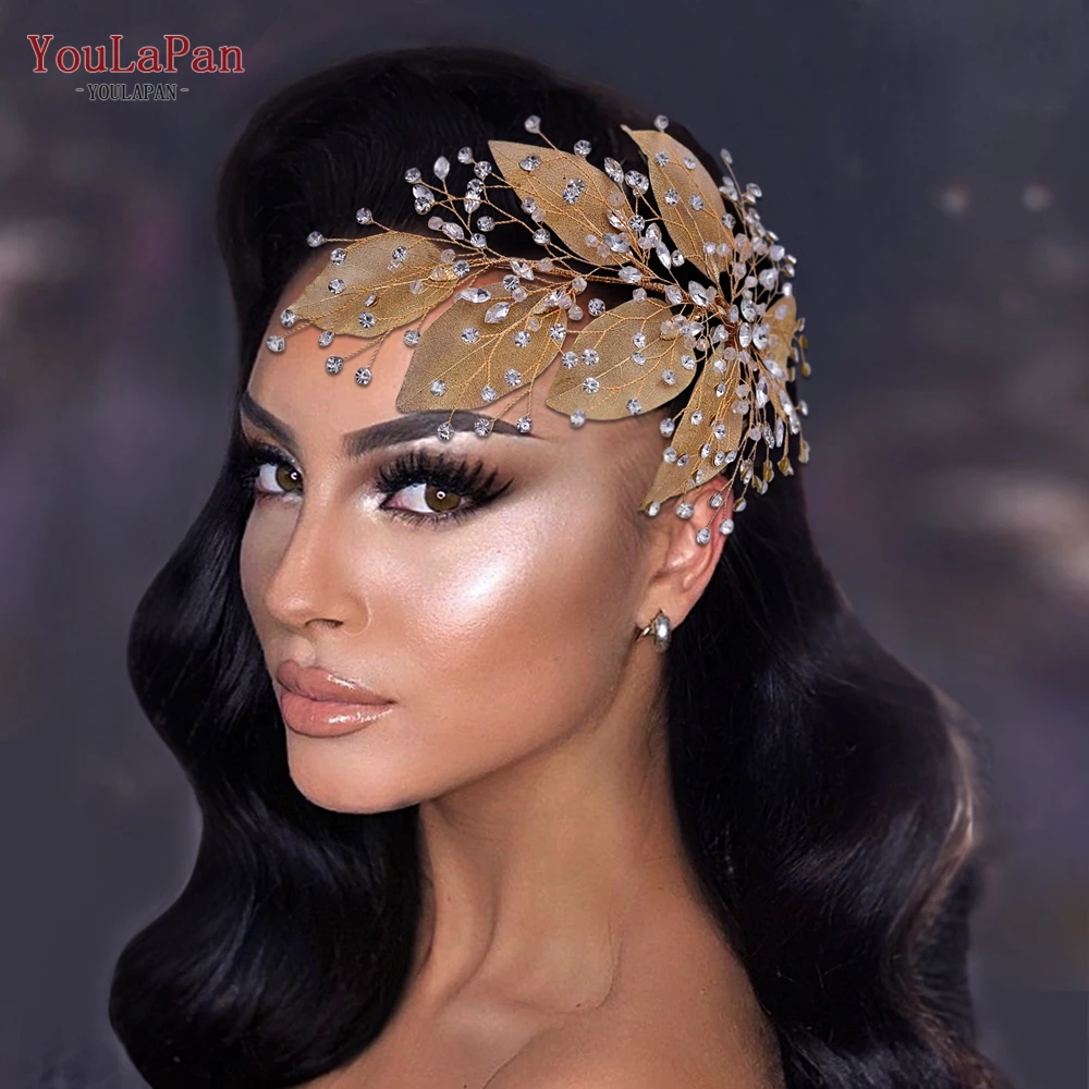 YouLaPan-tocado de novia con diamantes de imitación para mujer, tocado con forma de hoja, pieza de pelo lateral, diadema para novias, accesorios para el cabello de boda, HP285