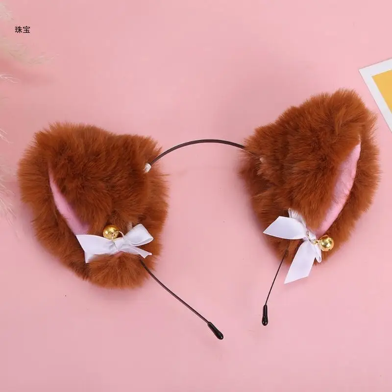 X5QE 펑크 고양이 귀 모양의 머리띠 Bowknot & Small-bell Hair Hoop 성인 코스프레 라이브 방송 부활절 파티 헤드 피스