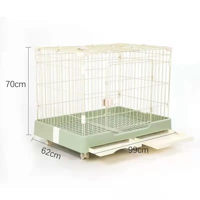 

Wholesale Foldable Plastic Metal Dog Kennel Fence 2-open Door Pet Dog Cage With Tray And Wheels