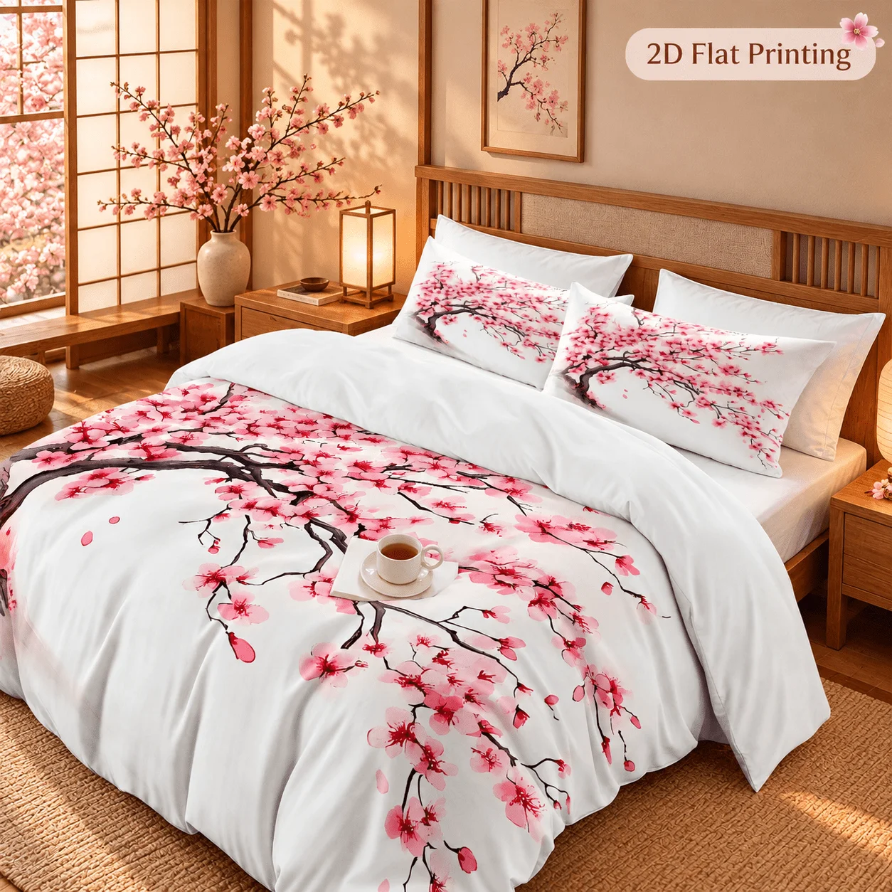 Romantic Cherry Blossom Tree Print Quilt Set, 1 Duvet Cover + 2 Pillowcases, Three-Piece Bedding Set, Suitable for All Seasons, Machine Washable, Invisible Zipper Double Bed Cover, Suitable for Home, Dormitory, Master Bedroom, Guest Room, Cartoon Dreamy Rainbow Cloud Print, Large Duvet Cover Bedding Set, Fresh Floral Heart Pattern Bedding, Hot-Selling Ins-Style Bedding Three-Piece Set, Soft and Skin-Friendly Bedroom Bed Cover Set, Girly Unicorn Bedding, Home Use Bedding