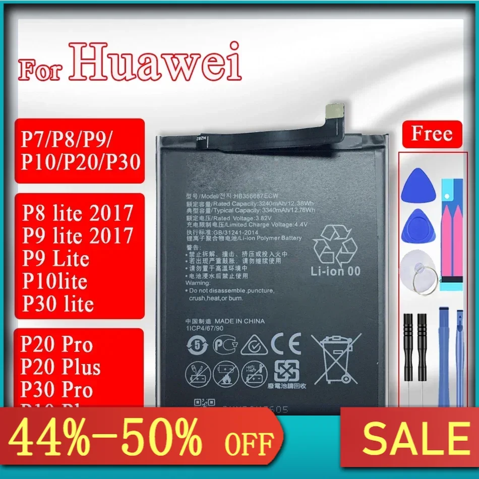 HB356687ECW HB366481ECW Battery For Huawei P7 P8 P9 P10 P20 P30 Lite 2017 P10 P20 Plus P20 P30 Pro P9 Lite mini battery + Tools