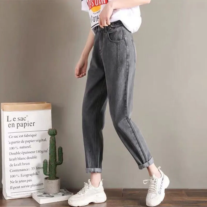 ジーンズ女性ハーレムルーズスクールトレンディな弾性レディースファッショナブルなズボンオールマッチ韓国スタイルシンプルな足首までの長さの原宿