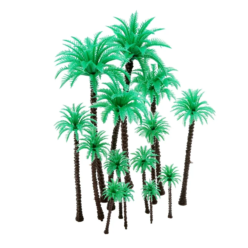 14Pcs Assorted 1:50 Scale Green Coco Palm Tree Railroad Train Forest Model Diorama Landscape Scenery Layout Artificial Plants