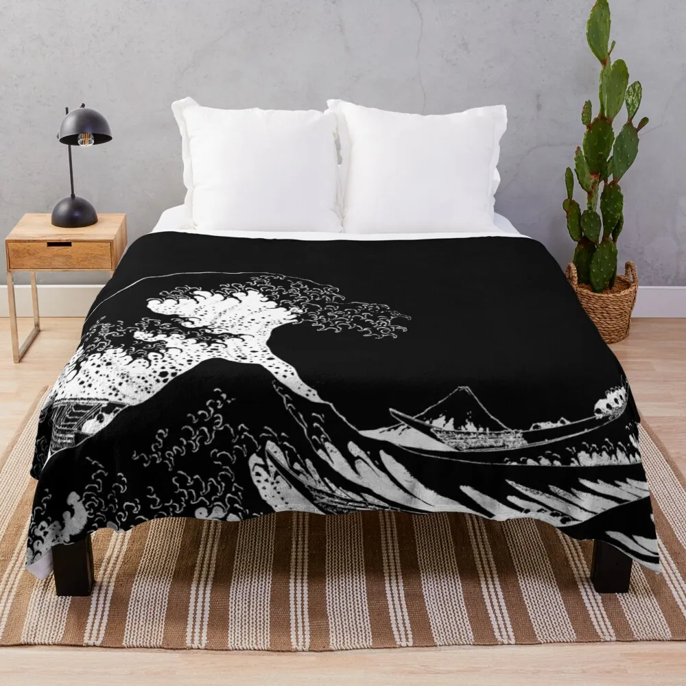 Copy of The Great Wave Off Kanagawa-White Throw Blanket Warm Extra Large Throw Decorative Beds halloween Blankets