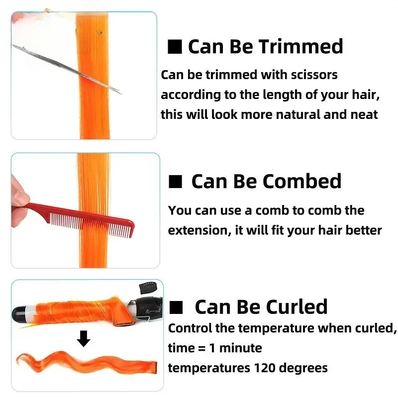 وصلة شعر صناعية طويلة مستقيمة، قطعة شعر ملونة بألوان قوس قزح، قطعة شعر أرجوانية حمراء وزرقاء للنساء