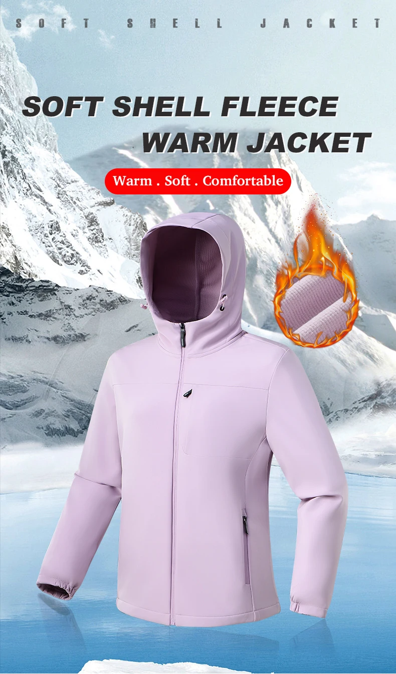 EUMERGX Winter-Softshell-Jacken für Damen, wasserdicht, winddicht, warme Fleecejacke, Wandern, Camping, Klettern, Outdoor-Thermomantel – Detail 2