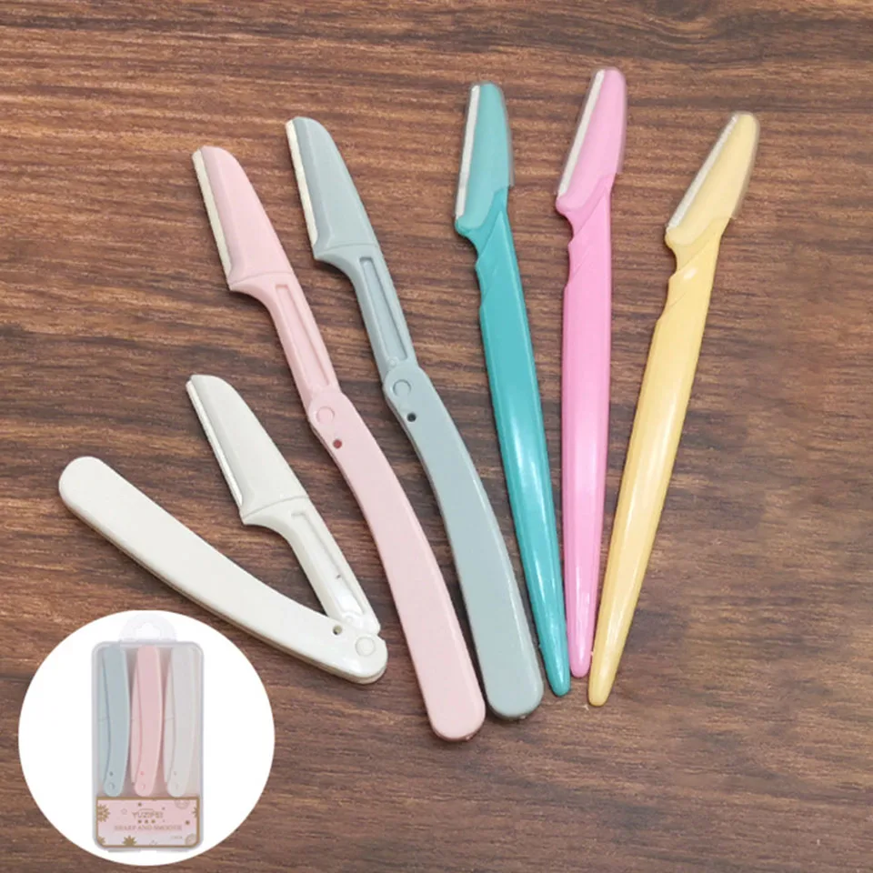 Trois pièces rasoir de sourcils couteaux pliant Portable visage rasoir épilateur sourcils épilation coupe-épilation outils de maquillage