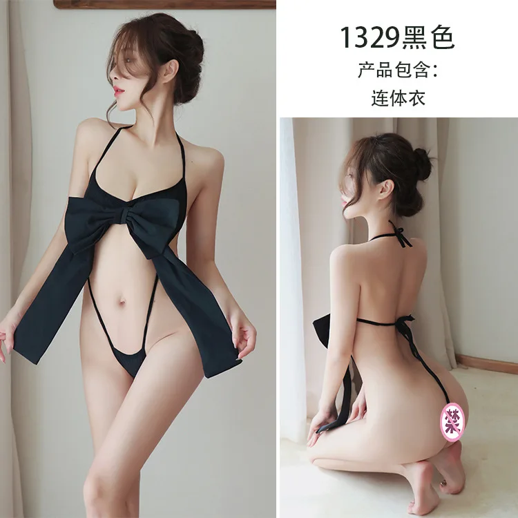 

Длинное ночное сексуальное женское белье, соблазнительная одежда для сна, прозрачный комплект с большим бантом, искушение, трехточечный боди 1329