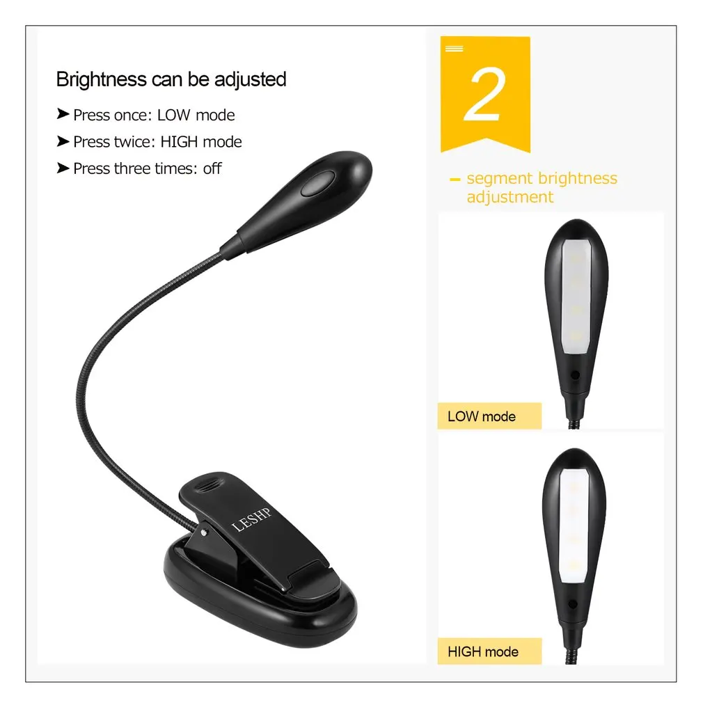 Luz recarregável do livro 4 conduziu a luz de leitura com cabo usb luz do dia flexível fácil clipe noite lâmpada de leitura na cama