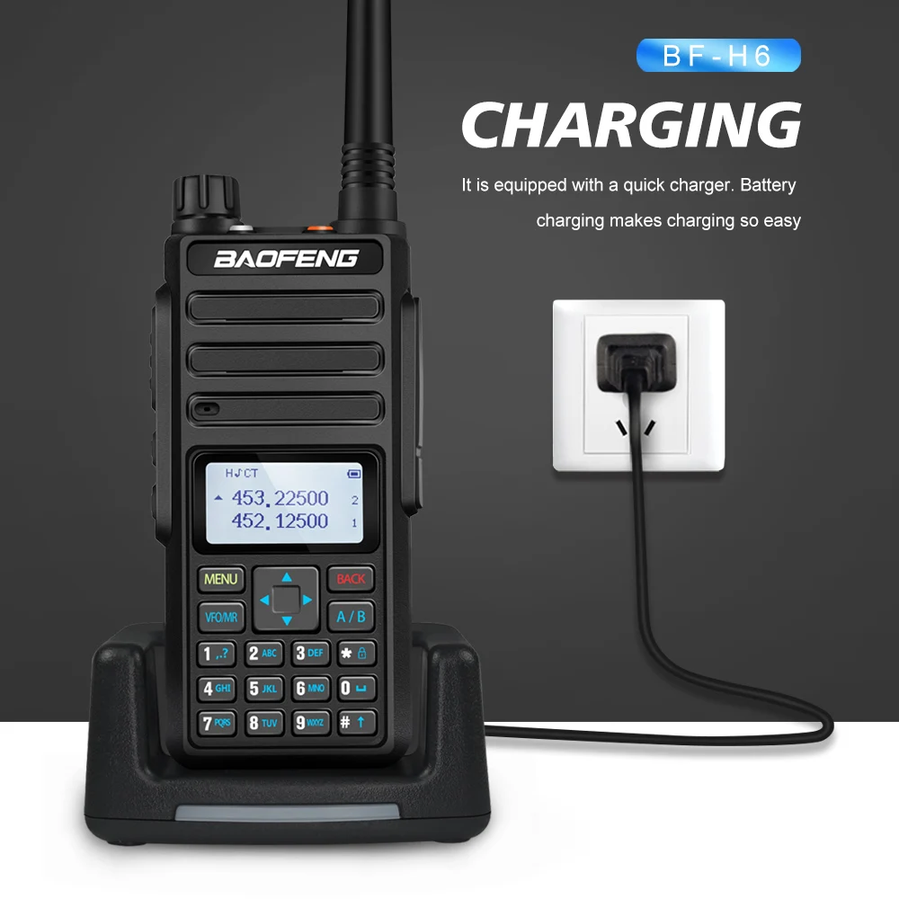 Imagem -06 - Baofeng Walkie-talkie Power 10w Ip45 Portátil Rádio Presunto Bf-h6 Banda Dupla hf Transceptor Estação de Rádio em Dois Sentidos Bf-h6 Alta Potência